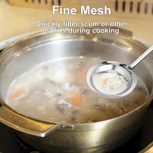 Fine Mesh Stainless Steel Sieve Colander(2 Pack, Large+Small), Mesh Strainer for Cooking Oil, Skimmer Spoon Filte Grease Foam, Food Strainer Kitchen Gadgets