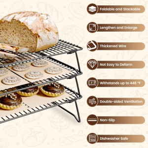 3 Layer Detachable Collapsible Cooling Racks, 17 * 11 Inch Cooling Wire Rack Stackable Drying Rack Cookie Rack Bread Cooling Rack