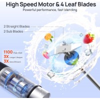 Consciot 4 in 1 Immersion Hand Blender Max 1100W, Corded Stick Emulsifier with Entire Stainless Steel Blender Shaft, Trigger Speed Control, For Blending, Beating, Frothing, Mixing & More, Non-BPA