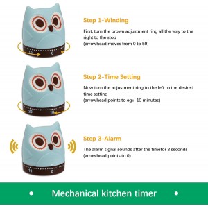 Mechanical Kitchen Timer, Cute Wind Up 60-Minute Manual Countdown for Kids, Classroom, Home, Study and Cooking