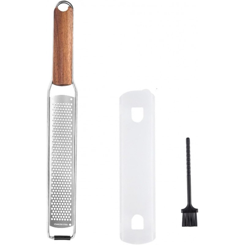 Lemon Zester & Cheese Grater Combo - Stainless Steel Grater for Parmesan, Wood Handle, Garlic, Ginger, Chocolate & Fruits - Perfect for Baking, Cooking & Garnishing