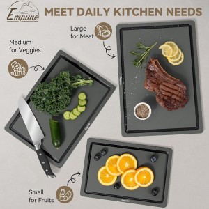 Plastic Cutting Board Set, Recycled Plastic Cutting Boards for Kitchen (Set of 3), Dishwasher Safe Large Chopping Board with Holder, Non-slip Feet and Juice Grooves, Nonporous, Grey