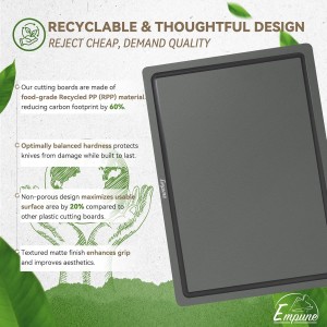 Plastic Cutting Board Set, Recycled Plastic Cutting Boards for Kitchen (Set of 3), Dishwasher Safe Large Chopping Board with Holder, Non-slip Feet and Juice Grooves, Nonporous, Grey