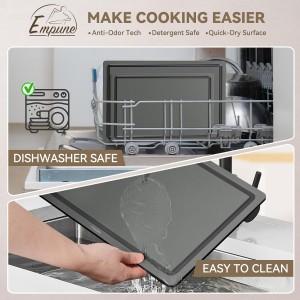 Plastic Cutting Board Set, Recycled Plastic Cutting Boards for Kitchen (Set of 3), Dishwasher Safe Large Chopping Board with Holder, Non-slip Feet and Juice Grooves, Nonporous, Grey