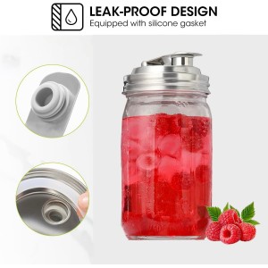 Mason Jar Pour Spout Lid Stainless Steel,Pour Spout Flip Cap Lids for Mason Jars,No Rust Leaking Proof for Home Brewing Fruit Fermenting Drinks Airtight(2PCS) (Regular Mouth)