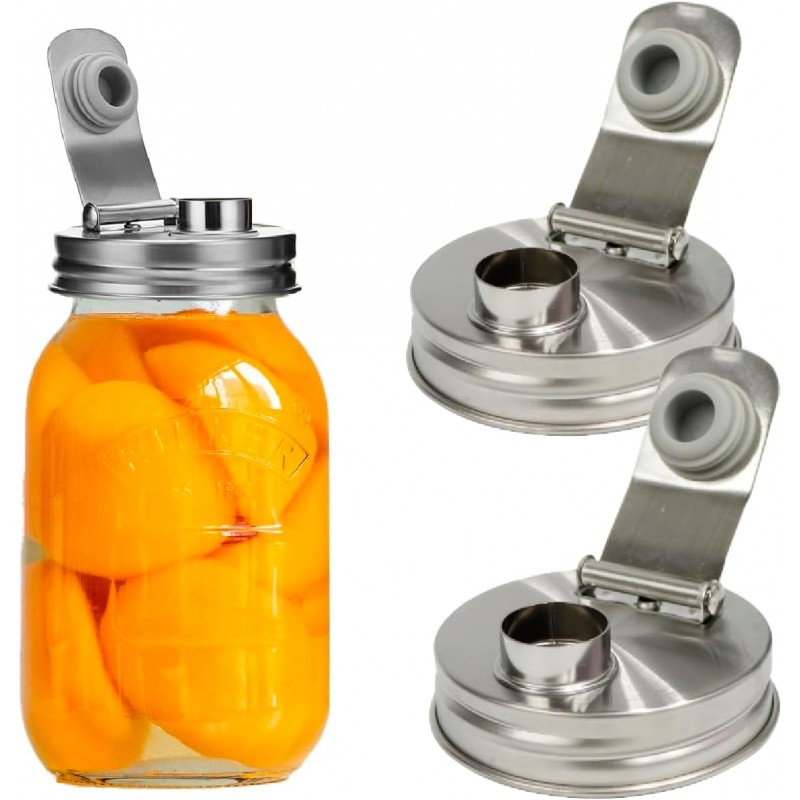 Mason Jar Pour Spout Lid Stainless Steel,Pour Spout Flip Cap Lids for Mason Jars,No Rust Leaking Proof for Home Brewing Fruit Fermenting Drinks Airtight(2PCS) (Regular Mouth)