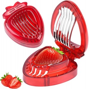 Strawberry Slicer 2Pcs Strawberry Cutter Shaped Egg Slicer Easy to Use Fruit Stainless Steel Blade Kitchen Gadget Set for Spam Banana