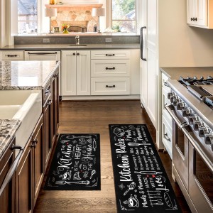 Bencailor Sets of 2 Farmhouse Kitchen Rugs and Mats Non Slip Kitchen Rugs Washable Black Door Mats for Winter Home Floor Bathroom Cabin Farmhouse Decor, 29 x 17 inch and 47 x 17 inch