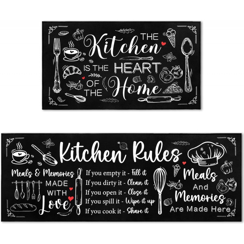 Bencailor Sets of 2 Farmhouse Kitchen Rugs and Mats Non Slip Kitchen Rugs Washable Black Door Mats for Winter Home Floor Bathroom Cabin Farmhouse Decor, 29 x 17 inch and 47 x 17 inch
