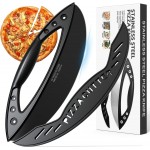 AILUROPODA 12-Inch Pizza Rocker Blade Cutter, Stainless Steel with Protective Cover, Black