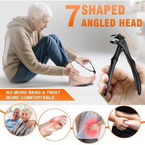 DRMODE Toenail Clippers for Thick Toenails for Seniors, Upgraded Long Handled Angled Head Toe Nail Clippers for Men Thick Nails with Wide Opening, Large Finger Nail Clippers Adult with Catcher