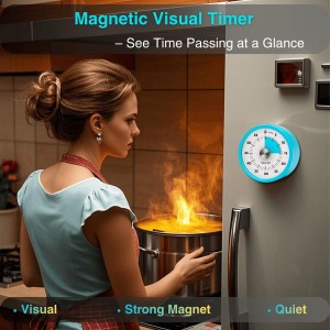 Searon Magnetic Visual Timer, Quiet Dial Timer with LED Alert, Easy Time Management for Kitchen & Kids, Compact 3.15 Inch (Blue)