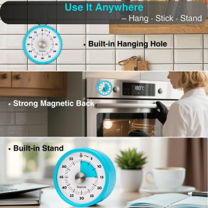 Searon Magnetic Visual Timer, Quiet Dial Timer with LED Alert, Easy Time Management for Kitchen & Kids, Compact 3.15 Inch (Blue)