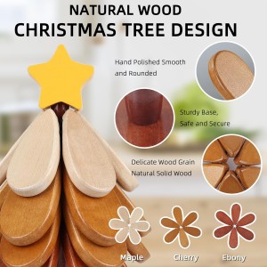Wooden Trivets for Hot Dishes, Trivet Tree Christmas Tree Trivet Coasters Set of 4 for Hot Pot Pans Bowls Drinks Plates, Table Decor Coaster for Home and Restaurant