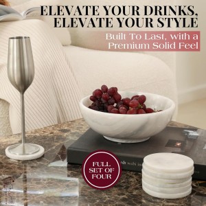 Gusto Nostro White Marble Coasters Set of 4 - Luxury Natural Stone Coasters for Drinks - Genuine Marble Kitchen Accessories, Round Artisanal Stone Coaster for Kitchen Counter, Coffee Table, Home Decor