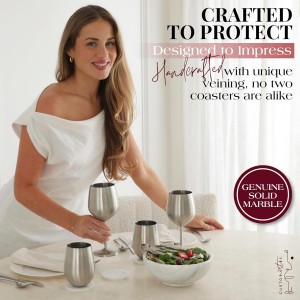 Gusto Nostro White Marble Coasters Set of 4 - Luxury Natural Stone Coasters for Drinks - Genuine Marble Kitchen Accessories, Round Artisanal Stone Coaster for Kitchen Counter, Coffee Table, Home Decor