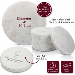 Gusto Nostro White Marble Coasters Set of 4 - Luxury Natural Stone Coasters for Drinks - Genuine Marble Kitchen Accessories, Round Artisanal Stone Coaster for Kitchen Counter, Coffee Table, Home Decor