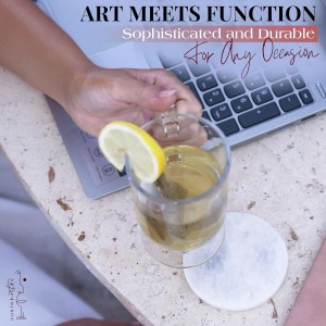 Gusto Nostro White Marble Coasters Set of 4 - Luxury Natural Stone Coasters for Drinks - Genuine Marble Kitchen Accessories, Round Artisanal Stone Coaster for Kitchen Counter, Coffee Table, Home Decor