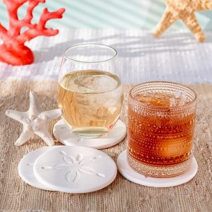 Kate Aspen Absorbent Sand Dollar Drink Coasters Set of 4– Coastal Decor, Nautical Home Decorations, Housewarming Gift, & Beach Themed Coasters for Drinks