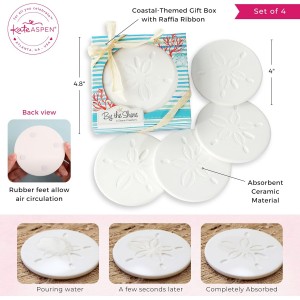 Kate Aspen Absorbent Sand Dollar Drink Coasters Set of 4– Coastal Decor, Nautical Home Decorations, Housewarming Gift, & Beach Themed Coasters for Drinks