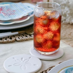 Kate Aspen Absorbent Sand Dollar Drink Coasters Set of 4– Coastal Decor, Nautical Home Decorations, Housewarming Gift, & Beach Themed Coasters for Drinks