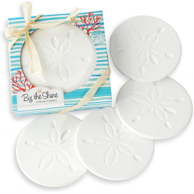 Kate Aspen Absorbent Sand Dollar Drink Coasters Set of 4– Coastal Decor, Nautical Home Decorations, Housewarming Gift, & Beach Themed Coasters for Drinks