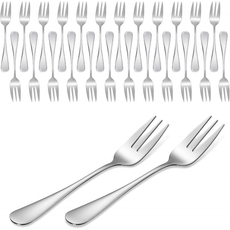 36 Pcs Oyster Fork Appetizer Seafood Forks Portable Stainless Steel 3 Prong Fruit Fork Small Cocktail Salad Dessert Forks for Tasting Crab Escargot Party Travel, 5.5 Inch Silver