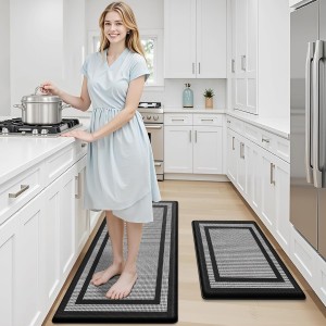 LuxStep Kitchen Mats [2 PCS] Cushioned Kitchen Rugs Anti-Fatigue Floor Comfort Mat,Non-Slip Standing Desk Mat,Waterproof Kitchen Rug Set for Kitchen,Floor,Office,Classic Black