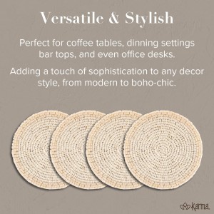Karma, Beaded Drink Coasters Set of 4, Boho Round Beaded Coasters for Dinning Table and Coffee Table, Cream