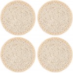 Karma, Beaded Drink Coasters Set of 4, Boho Round Beaded Coasters for Dinning Table and Coffee Table, Cream