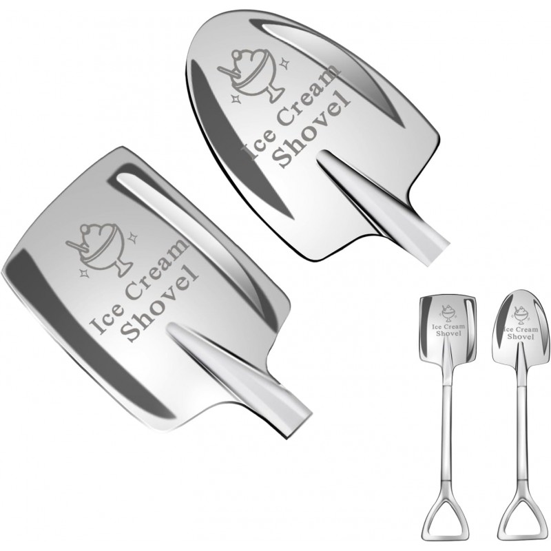 2 Pcs Ice Cream Shovel Set - Funny Loving Gift (Birthday/Holiday Gift for Family and Friends), Premium 304 Stainless Steel Dessert Spoons for Eating Ice Cream