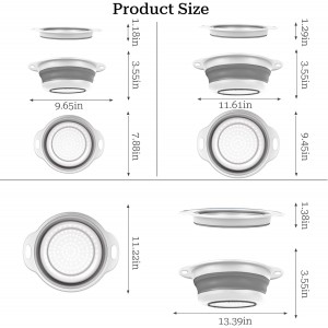 Collapsible Colander 3-Pack Set Space-Saving Foldable Kitchen Strainer with Non-Slip Base Durable Thickened PP+TPE Collapsible Strainers for Pasta, Vegetables, Fruits (Gray-White)