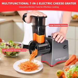Electric Cheese Grater, 250W Electric Professional Salad Maker & Vegetable Slicer Shredder, 7-in-1 Electric Food Graters Machine with Widened Feeding Port for Block Cheese, Vegetables & Fruits