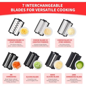 Electric Cheese Grater, 250W Electric Professional Salad Maker & Vegetable Slicer Shredder, 7-in-1 Electric Food Graters Machine with Widened Feeding Port for Block Cheese, Vegetables & Fruits