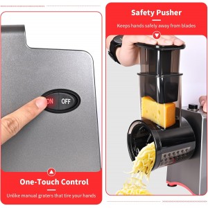 Electric Cheese Grater, 250W Electric Professional Salad Maker & Vegetable Slicer Shredder, 7-in-1 Electric Food Graters Machine with Widened Feeding Port for Block Cheese, Vegetables & Fruits