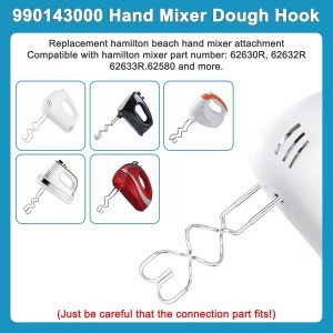 990143000 2-Pack Stainless Steel Mixer Dough Hooks for Hamilton Beach Hand Mixer, Dough Hook Replacement Attachments Compatible with 62630R, 62632R, 62633R, 62580