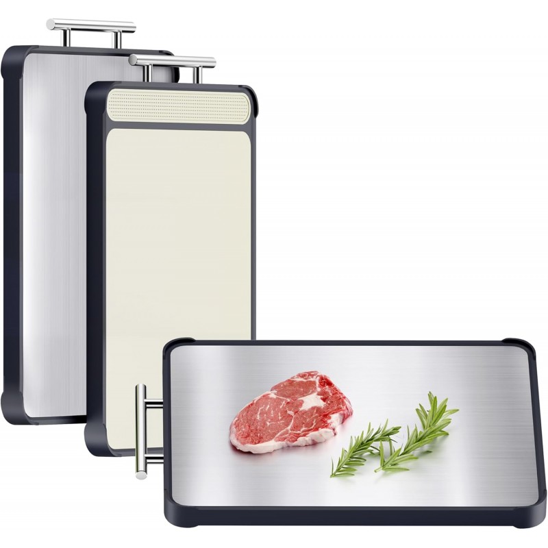 2 Pack Stainless Steel Cutting Board Set, Large Cutting Boards for Kitchen, Double Sided Meat Chopping Board with Handle, Non Toxic Wheat Straw PP/Dishwasher Safe/Food-Grade (16×11 In)