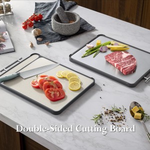 2 Pack Stainless Steel Cutting Board Set, Large Cutting Boards for Kitchen, Double Sided Meat Chopping Board with Handle, Non Toxic Wheat Straw PP/Dishwasher Safe/Food-Grade (16×11 In)