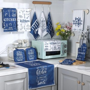 12 Pcs Farmhouse Kitchen Oven Mitts and Pot Holders Decor Sets 4 Blue Kitchen Hand Towels 4 Absorbent Dishcloths 2 Pot Holders 2 Oven Mitts Glove for Home Decorations Mom Baking Cooking Grilling Gift