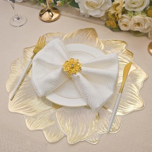 Gold Placemats Set of 6, Creative 3D Flower Placemats Waterproof & Oil-Proof - Metallic Pressed Vinyl Round Place Mats Fancy Decorative Table Mats for Holiday Wedding Accent Outdoor