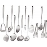 304 Stainless Steel Cooking Utensils Set, Stainless Steel Kitchen Utensils, 12 PCS Long Large Metal Cooking Utensil Tools Set, Potato Masher, Fork, Tongs, Pasta, etc (Dishwasher Safe)