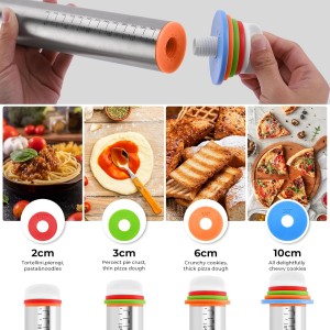 Rolling Pin with Adjustable Thickness Rings for Baking,Stainless Steel Dough Roller,Baking Supplies for Cookie Fondant Pizza Cake Pasta