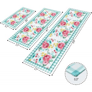 Red Teal Floral Kitchen Rugs and Mats Non-Skid Washable for Floor, Floral Teal Kitchen Decor and Accessories Kitchen Mat Set of 3, 17