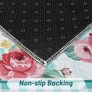 Red Teal Floral Kitchen Rugs and Mats Non-Skid Washable for Floor, Floral Teal Kitchen Decor and Accessories Kitchen Mat Set of 3, 17