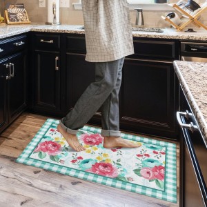 Red Teal Floral Kitchen Rugs and Mats Non-Skid Washable for Floor, Floral Teal Kitchen Decor and Accessories Kitchen Mat Set of 3, 17