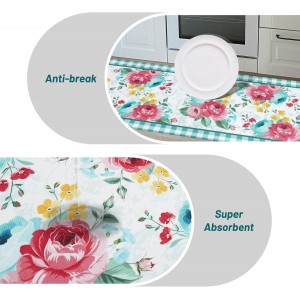 Red Teal Floral Kitchen Rugs and Mats Non-Skid Washable for Floor, Floral Teal Kitchen Decor and Accessories Kitchen Mat Set of 3, 17