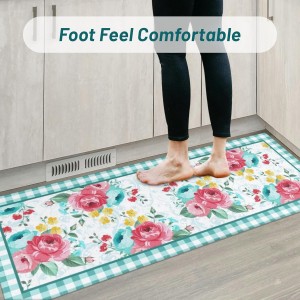 Red Teal Floral Kitchen Rugs and Mats Non-Skid Washable for Floor, Floral Teal Kitchen Decor and Accessories Kitchen Mat Set of 3, 17