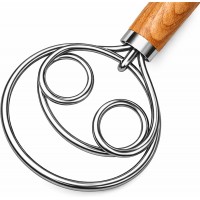 Danish Dough Whisk for Sourdough Bread – Stainless Steel Dutch Bread Whisk with Oak Handle – Dough Mixer for Baking