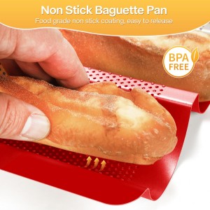 Perforated Baguette Bread Pan, French Bread Baking Pan Nonstick with Dough Couche & Cutter, Food Grade Carbon Steel 3-Slot Baguette Tray 15x11 Inch, Oven Safe, for Home & Professional, Red