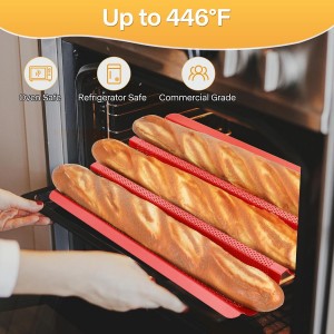 Perforated Baguette Bread Pan, French Bread Baking Pan Nonstick with Dough Couche & Cutter, Food Grade Carbon Steel 3-Slot Baguette Tray 15x11 Inch, Oven Safe, for Home & Professional, Red
